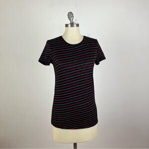 rag & bone Black Short Sleeve Stripe Tee with Red and Light Blue Stripes